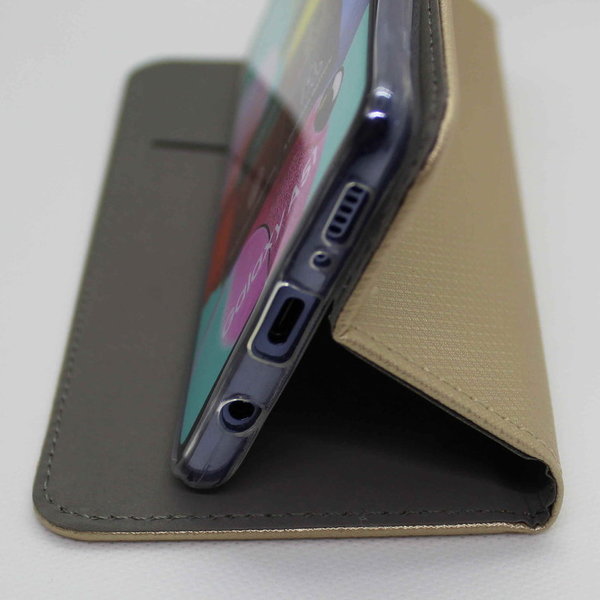Handytasche für Samsung A51 geeignet Book Case geriffelt goldfarben