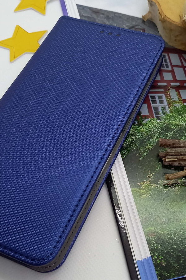 Handytasche für Samsung A51 geeignet Book Case geriffelt Navy Blue