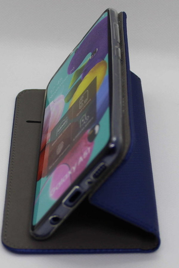 Handytasche für Samsung A51 geeignet Book Case geriffelt Navy Blue