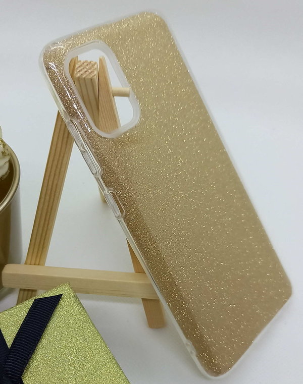 Handyhülle für Samsung A51 geeignet Silikon Glitzer Hülle goldfarben