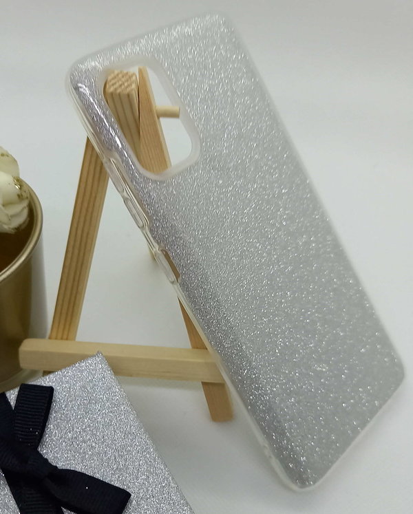 Handyhülle für Samsung A51 geeignet Silikon Glitzer Hülle silberfarben