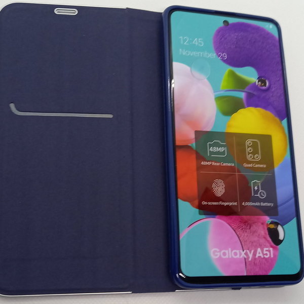Handytasche für Samsung A51 geeignet im Carbon Look blau