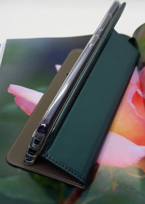 Handytasche für Samsung A51 geeignet Smart Book Klassik dunkelgrün