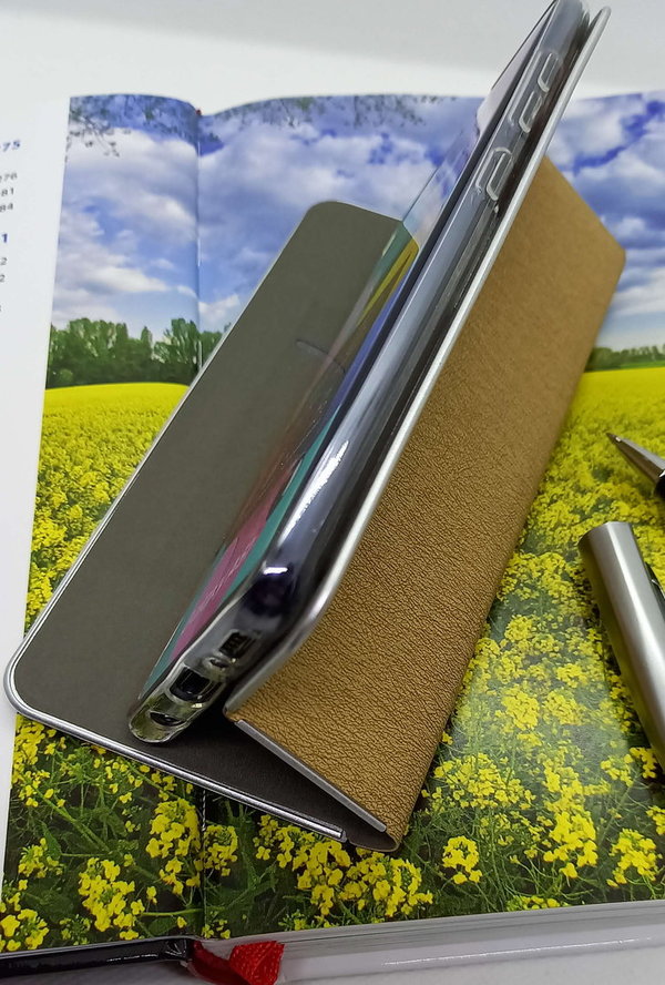 Handytasche für Samsung A51 geeignet Luna Book Silver goldfarben