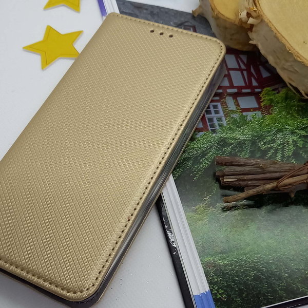 Handytasche Samsung A50 geeignet Book Case geriffelt goldfarben