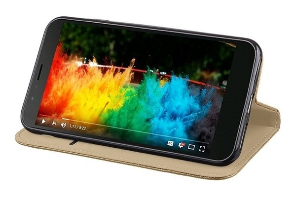 Handytasche für Samsung A40 geeignet Book Case geriffelt goldfarben