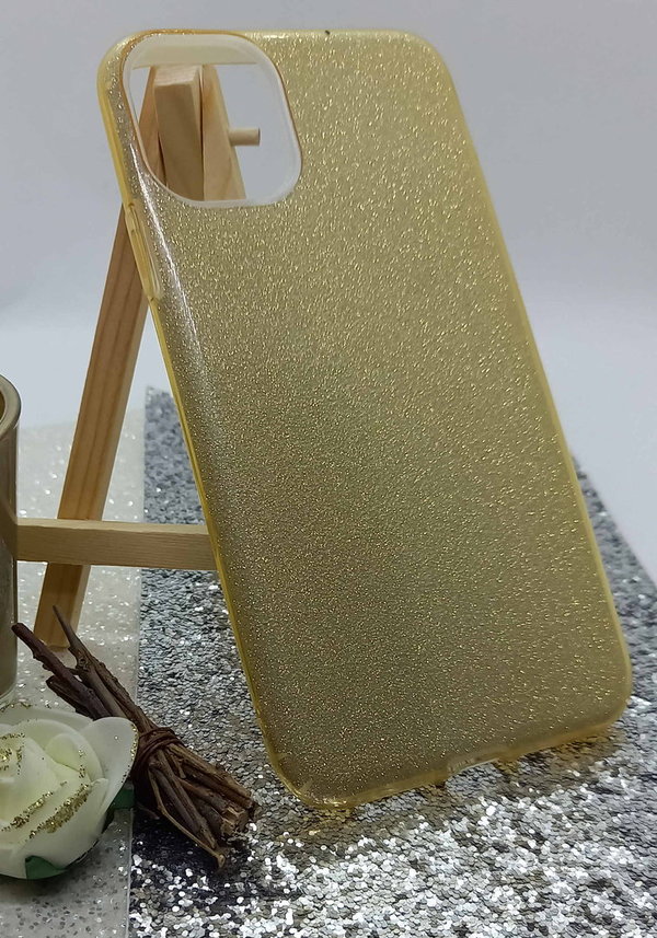 iPhone 11 Pro Max geeignete Hülle Silikon Case mit Glitzereffekt goldfarben