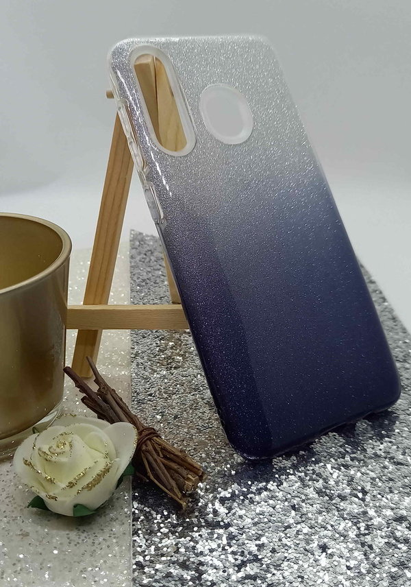Samsung A30 geeignete Hülle Silikon Case mit Glitzereffekt silberblau