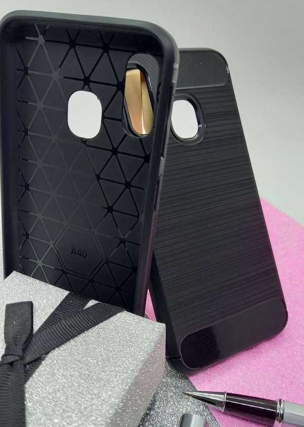 Handyhülle für Samsung A40 geeignet Silikon Case mit Carbon Muster in schwarz