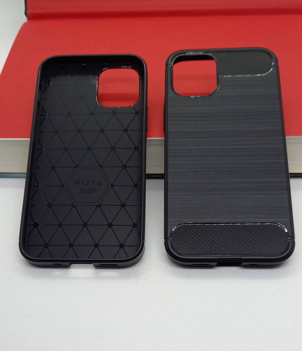 Hülle Silikon Case passend für iPhone 12 Mini Carbon Muster schwarz
