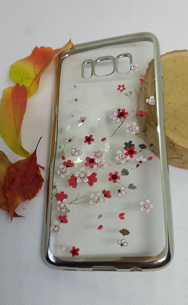 Handyhülle für Samsung S8 geeignet Silikon Case Motiv Flower Silber