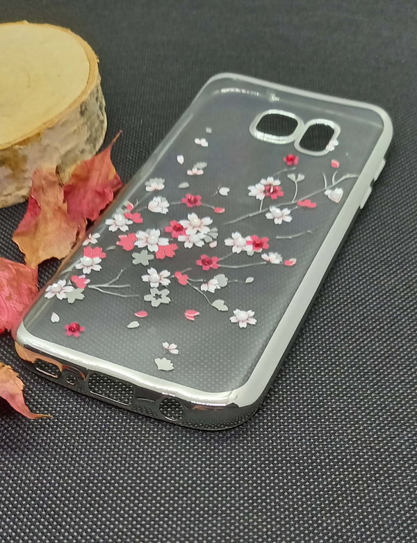 Handyhülle für Samsung S7 geeignet Silikon Case Motiv Flower Silber