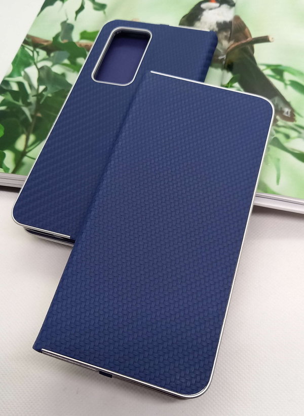 Handytasche Huawei P40 Pro geeignet Book Case im Carbon Look Navy Blue