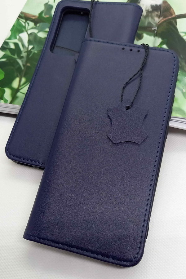 Handytasche aus Genuine Leather Navy Blue passend für Huawei P40 Pro