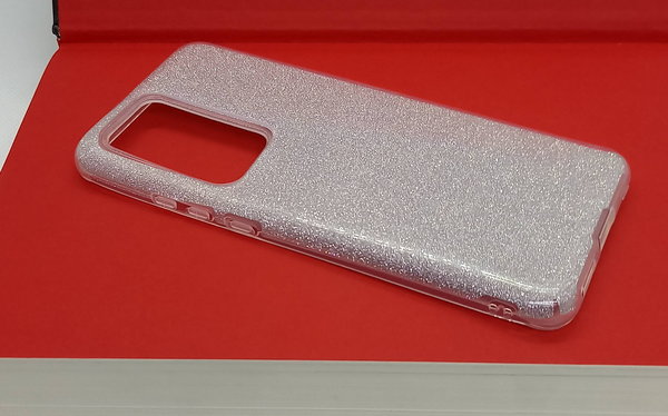 Huawei P40 Pro geeignete Hülle Silikon Case mit Glitzereffekt silberfarben