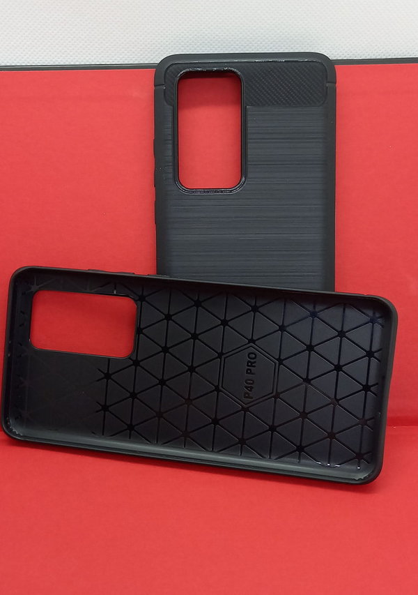 Huawei P40 Pro geeignete Hülle Silikon Case mit Carbon Muster schwarz