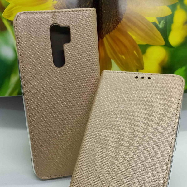 Xiaomi Redmi 9 geeignete Handytasche Book Case geriffelt goldfarben