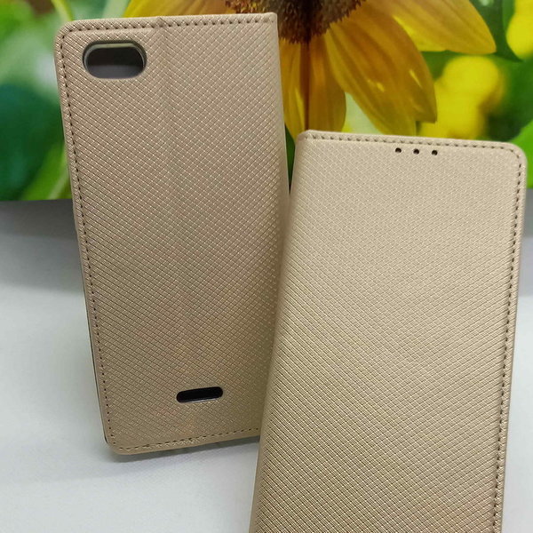 Xiaomi Redmi 6A geeignete Handytasche Book Case geriffelt goldfarben
