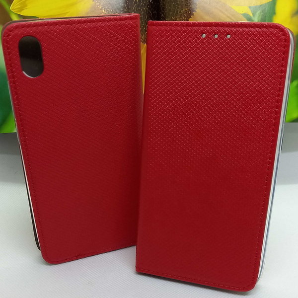 Xiaomi Redmi 7A geeignete Handytasche Book Case geriffelt rot