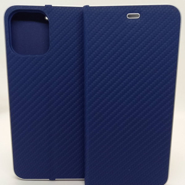 Handytasche füriPhone 12 Pro Max geeignet Book Case mit Carbon Look blau