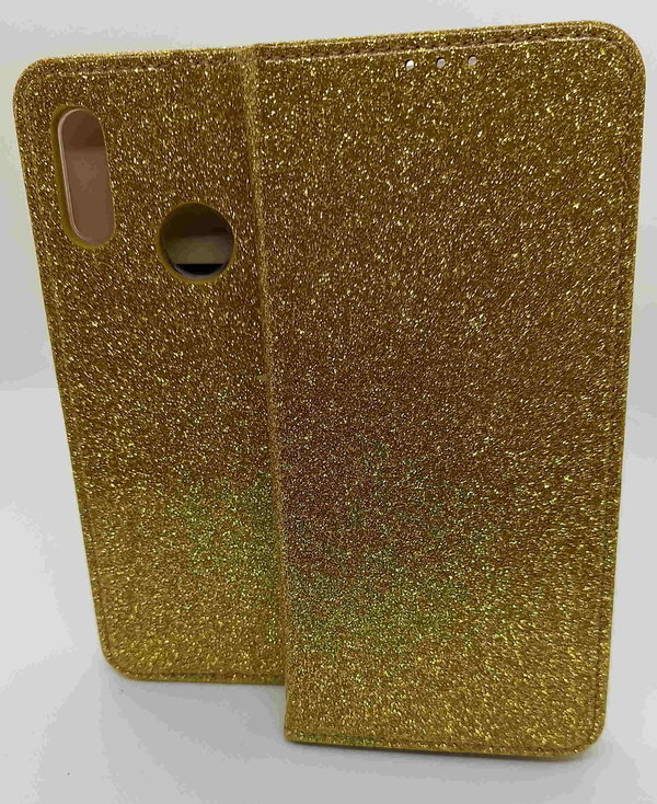 Handytasche passend für Huawei P Smart 2019 Shining Case Glitter goldfarben