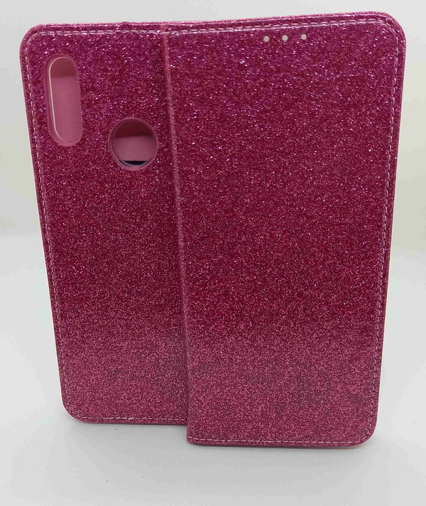 Handytasche passend für Huawei P Smart 2019 Shining Case Glitter neopink