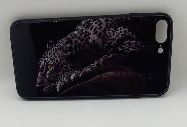iPhone 7+ geeignete Hülle Back Cover Glas Case Motiv Leopard