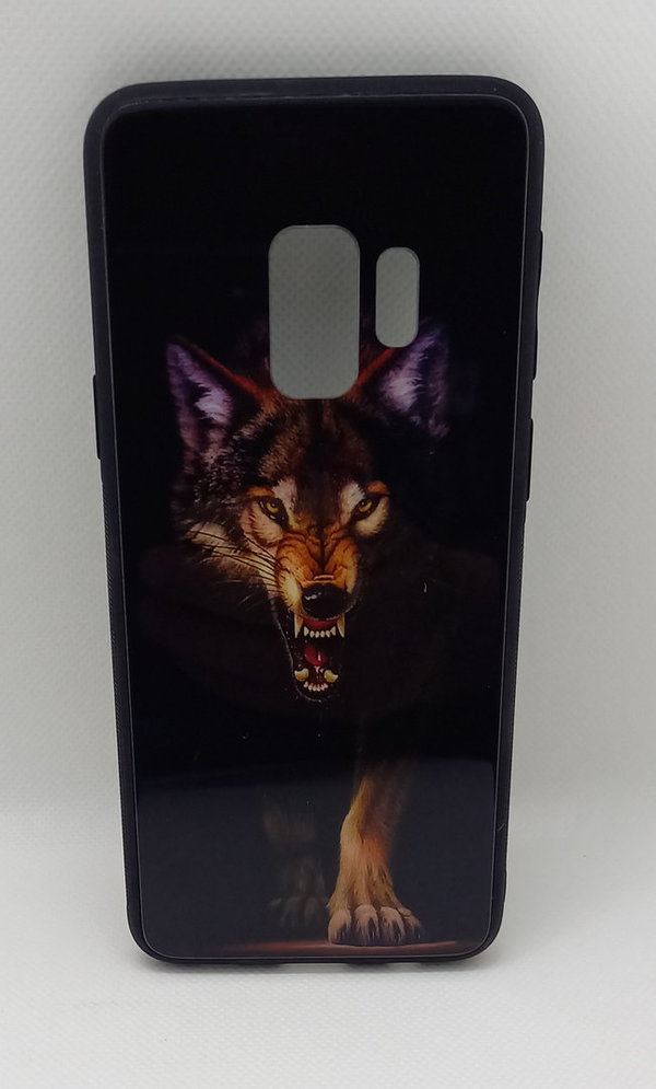 Handyhülle Samsung S9 geeignet Back Cover Glas Case Motiv Wolf