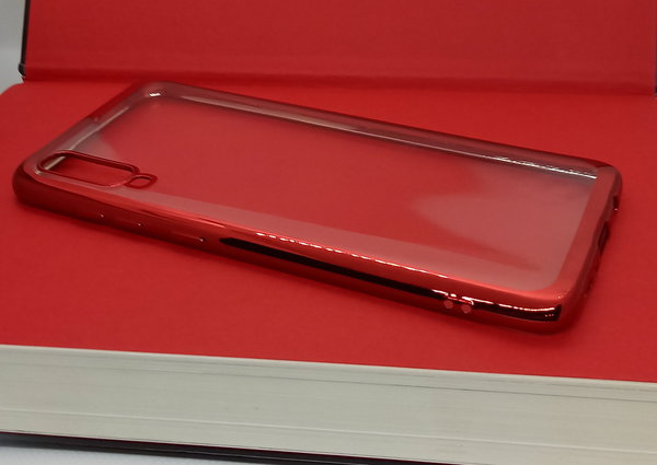 Handyhülle für Samsung A70 geeignet Silikon Case Back Cover Hülle klar und rot