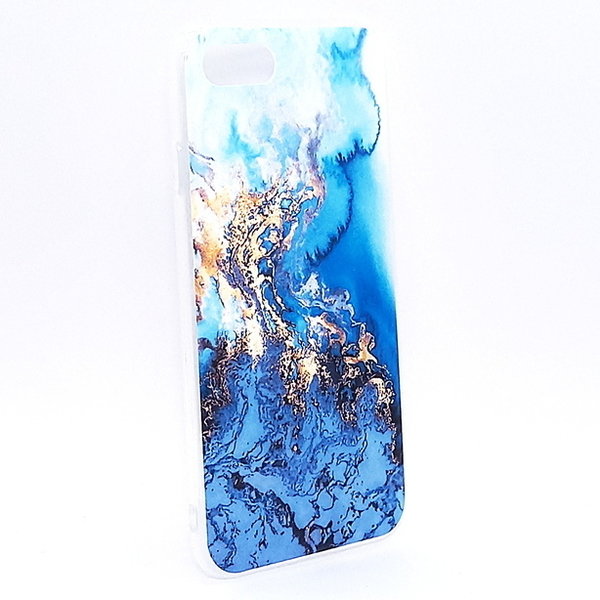 Silikon Case Hülle Back Cover passend für iPhone 8+ Marmor light blue
