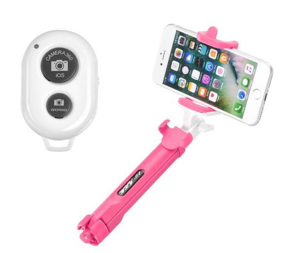 Selfie Stick Bluetooth und Fernbedienung pink