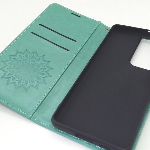 Handytasche für Samsung S21 Ultra geeignet grün Mandala Muster